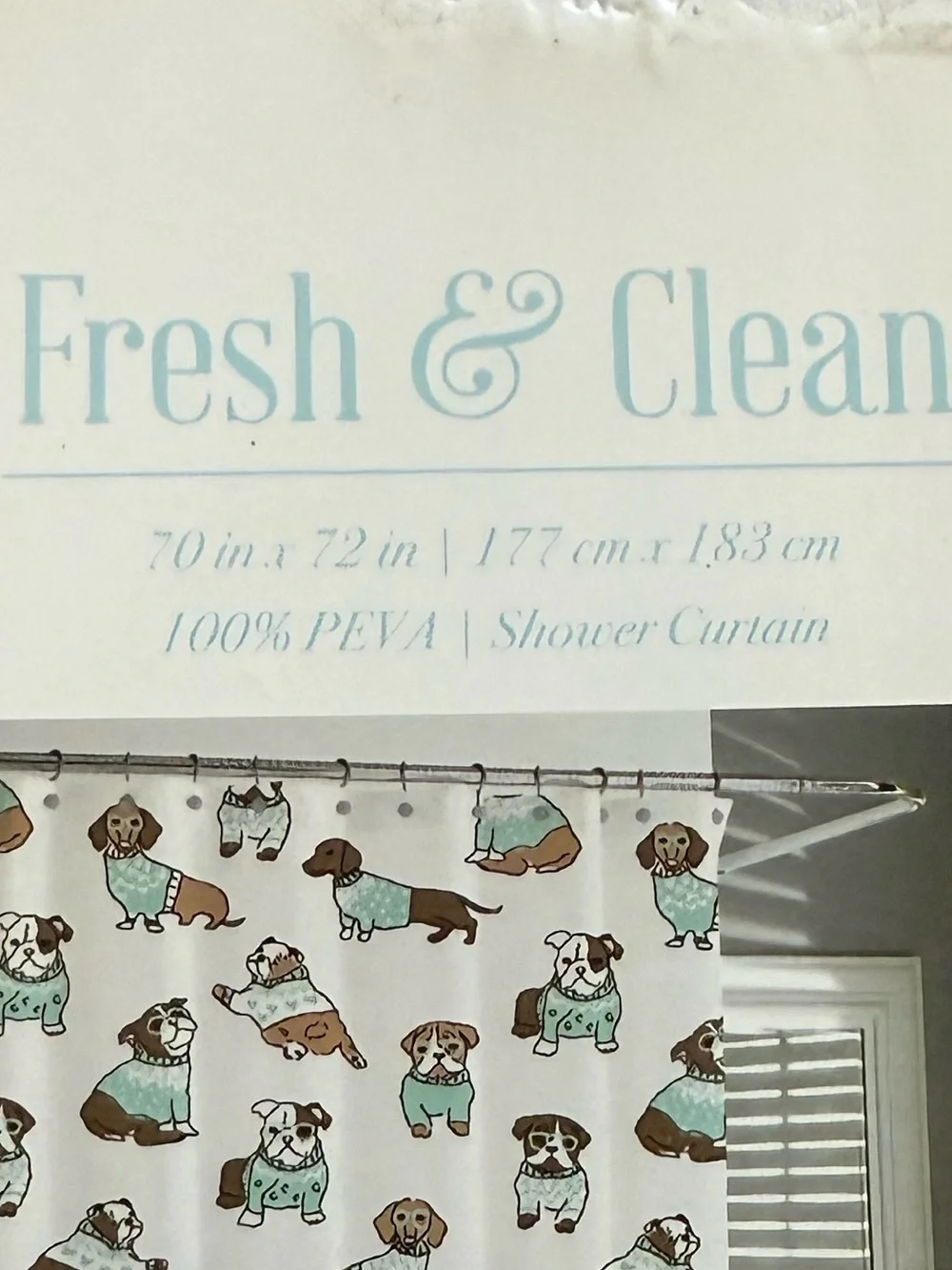 Fresh & Clean Puppy Print Shower Curtain - White, Mint, Brown